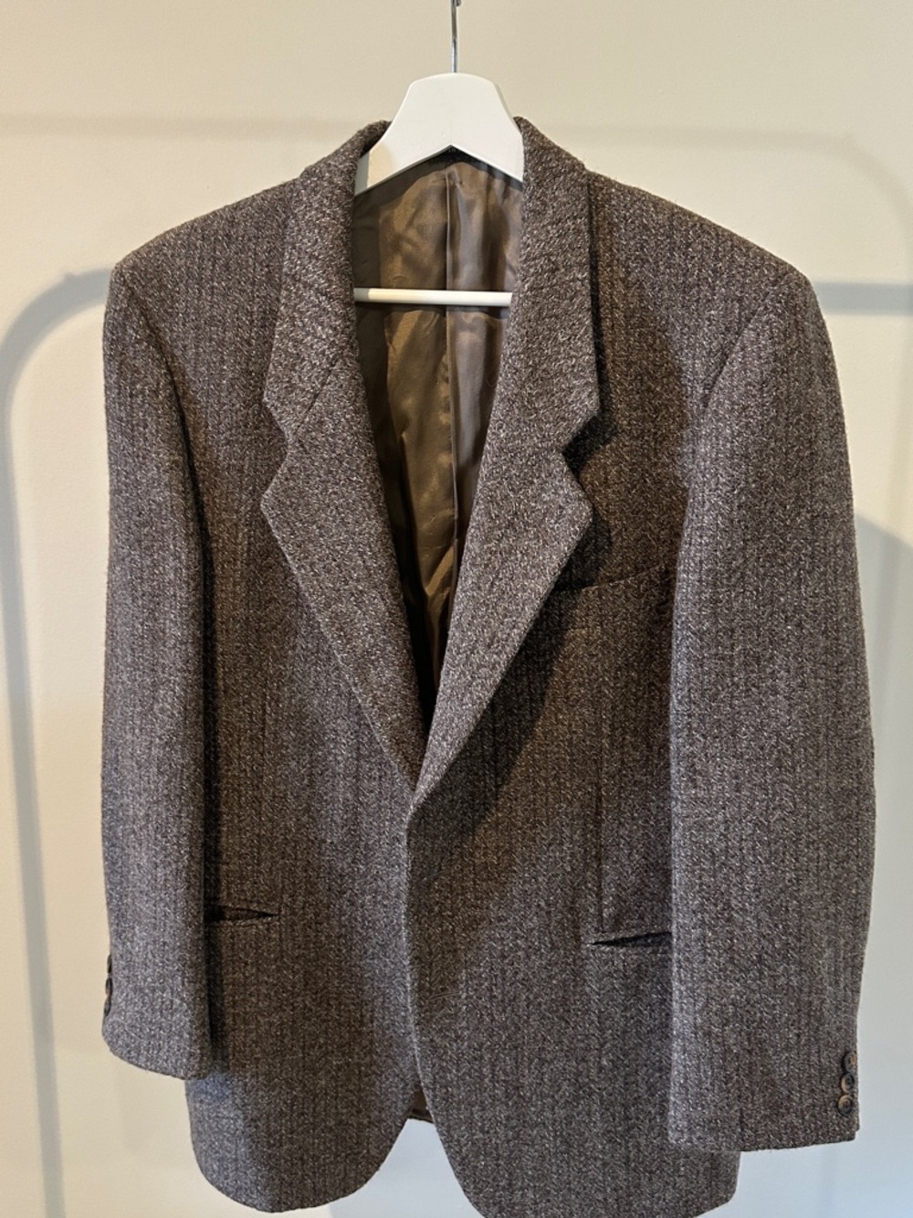 Daniel Hechter Paris France Brown Wool Tweed Herringbone Breasted Blazer Mens 40